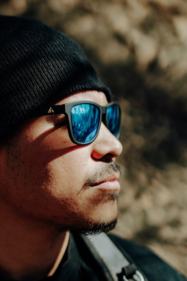 Apex sunglasses with blue mirror lenses