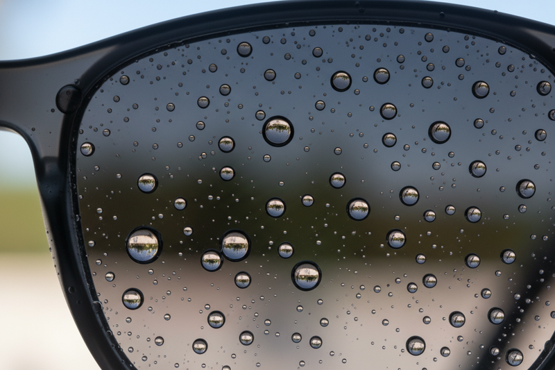 a sunglass lens with water on it